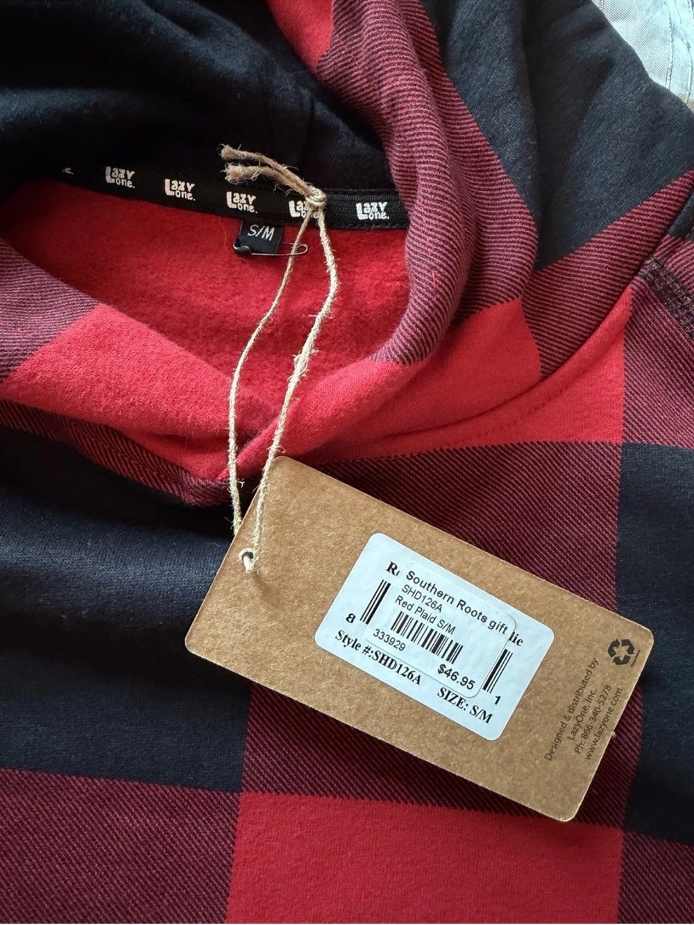 Lazy One Red/Black Buffalo Plaid Pullover Fleece Hoodie Snuggie Robe Pockets S/M - Picture 4 of 6